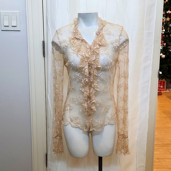 kay celine Tops - Kay Celine Sheer Floral Long Sleeve Top
